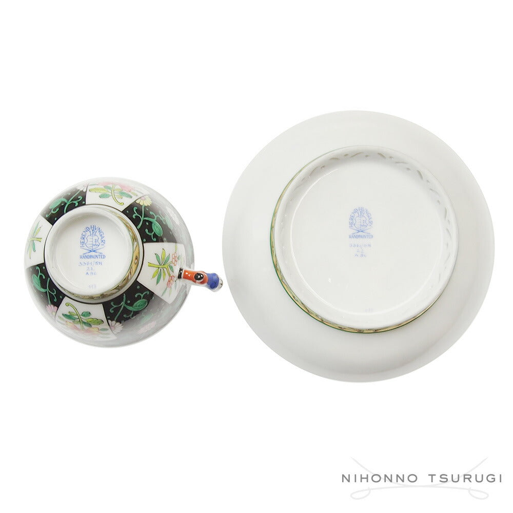 ヘレンド (HEREND) シノワズリ SN 西安の黒 モカカップ&ソーサー 3371 マンダリン