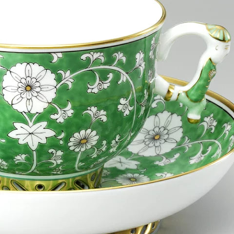 ヘレンド (HEREND) シノワズリ RDCV 芙蓉緑彩 ティーカップ&ソーサー マンダリン 3364