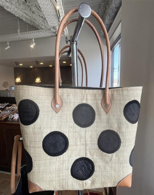 フレンチマルシェバッグ 水玉 ナチュラル M 26x27x16