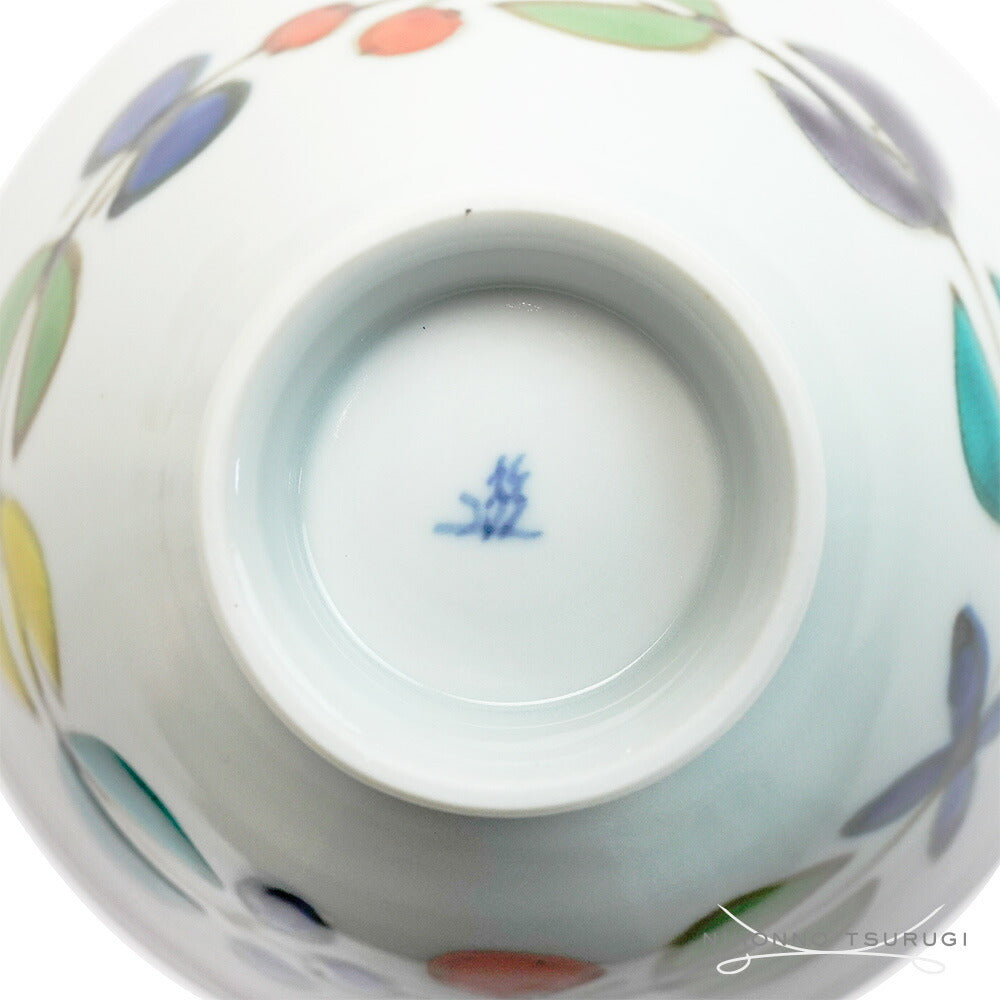 徳永遊心窯 色絵花繋ぎ 飯碗(三角)