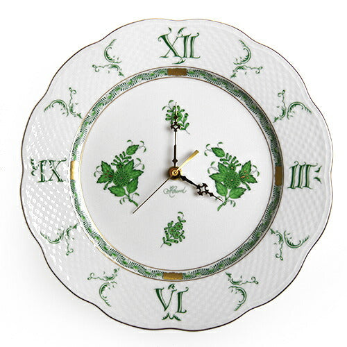 ヘレンド (HEREND) アポニー・グリーン ウォールクロック 壁掛け 時計 28.5cm 00527