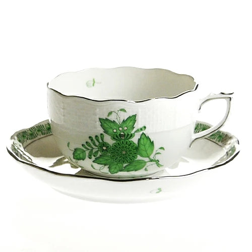 ヘレンド (HEREND) AV-PT アポニーグリーンプラチナ ティーカップ＆ソーサー 724