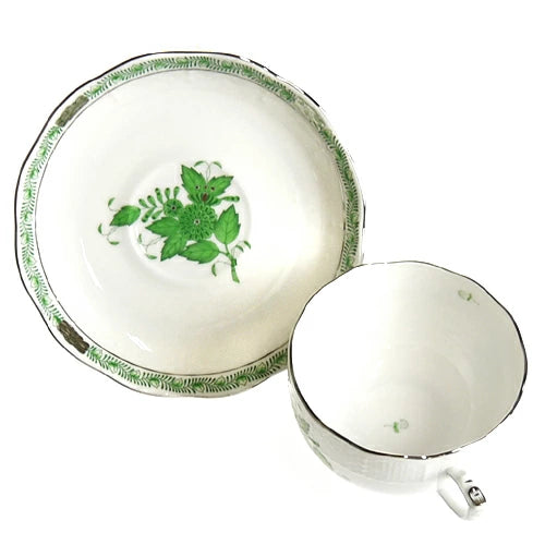 ヘレンド (HEREND) AV-PT アポニーグリーンプラチナ ティーカップ＆ソーサー 724