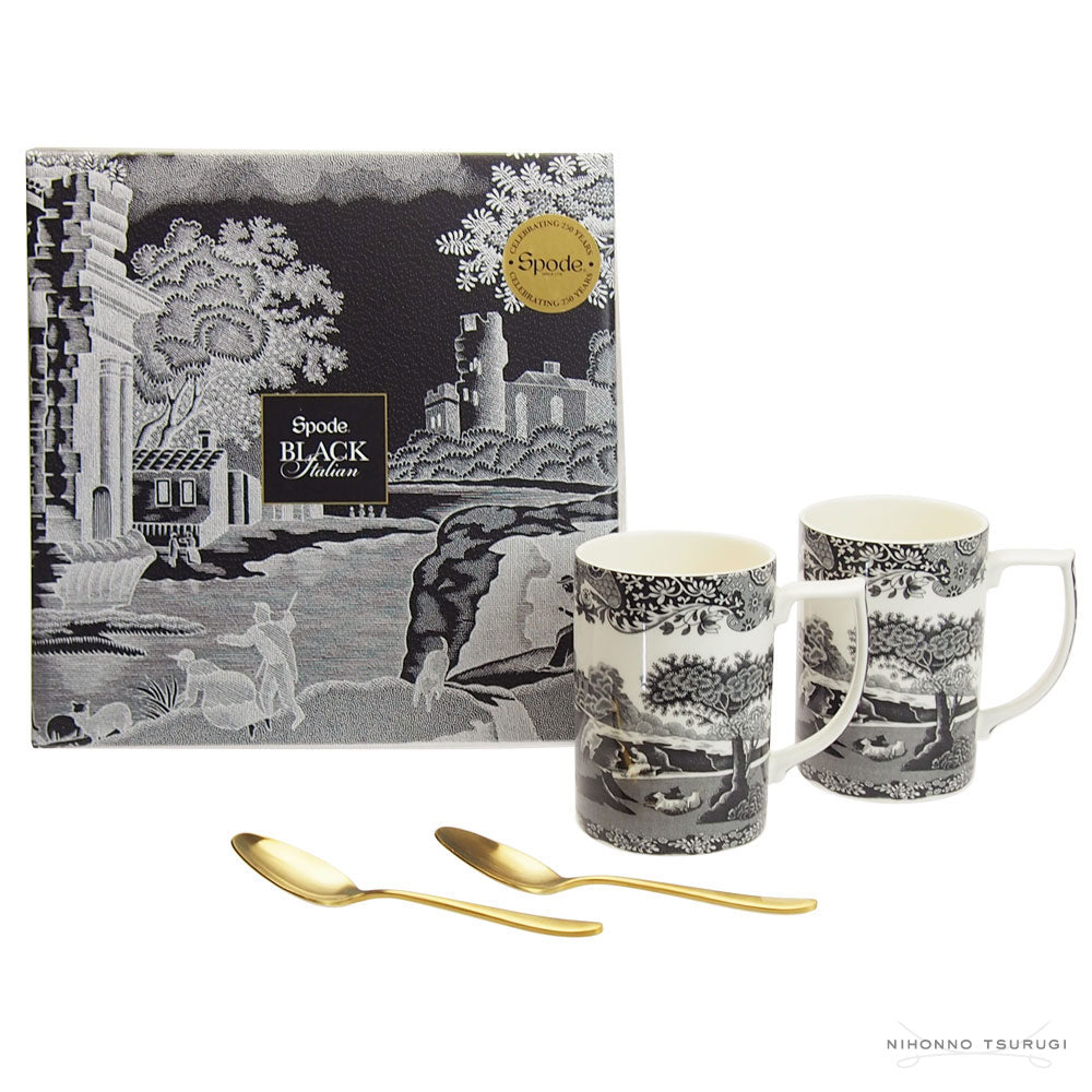 スポード (Spode) ブラックイタリアン マグカップ ペアセット スプーン付