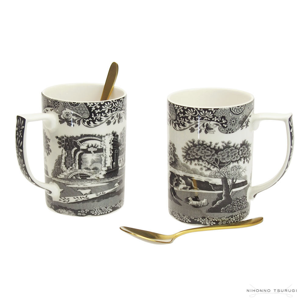 スポード (Spode) ブラックイタリアン マグカップ ペアセット スプーン付