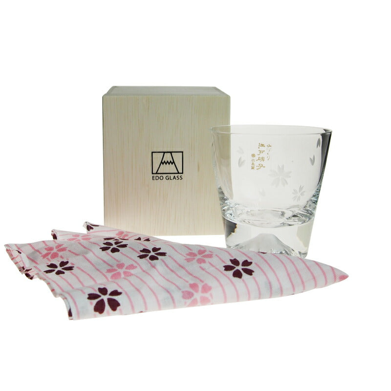 田島硝子 富士山 ロックグラス 桜富士 TG16-015-RS(桜風呂敷包み)