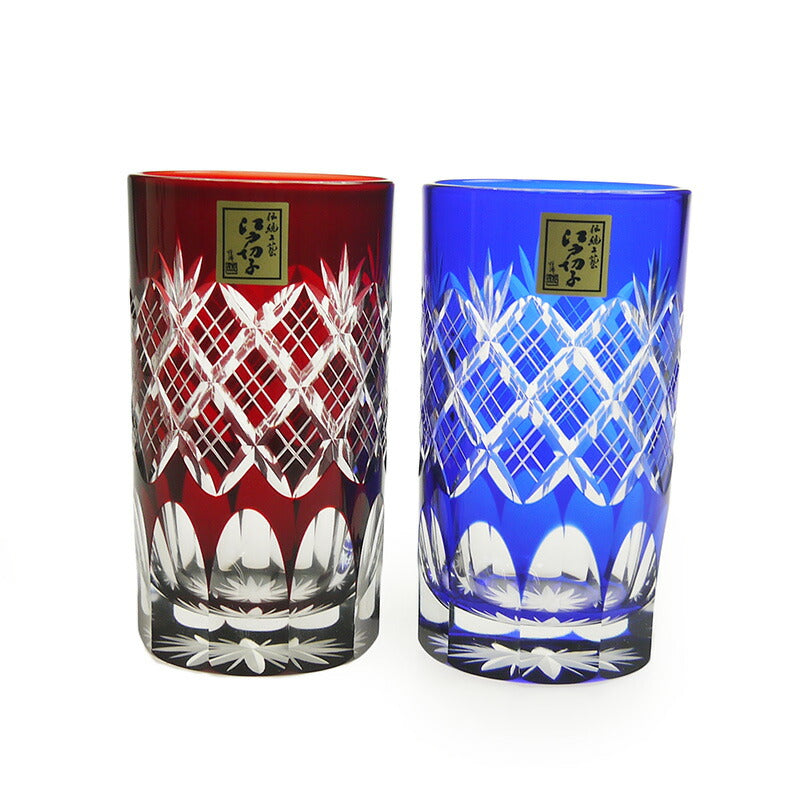 田島硝子 江戸切子 重ね矢来文様・菊底 タンブラーペア TG04-14-2
