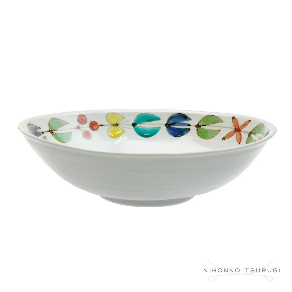 徳永遊心窯 色絵花繋ぎ 楕円鉢 23×20×H6cm