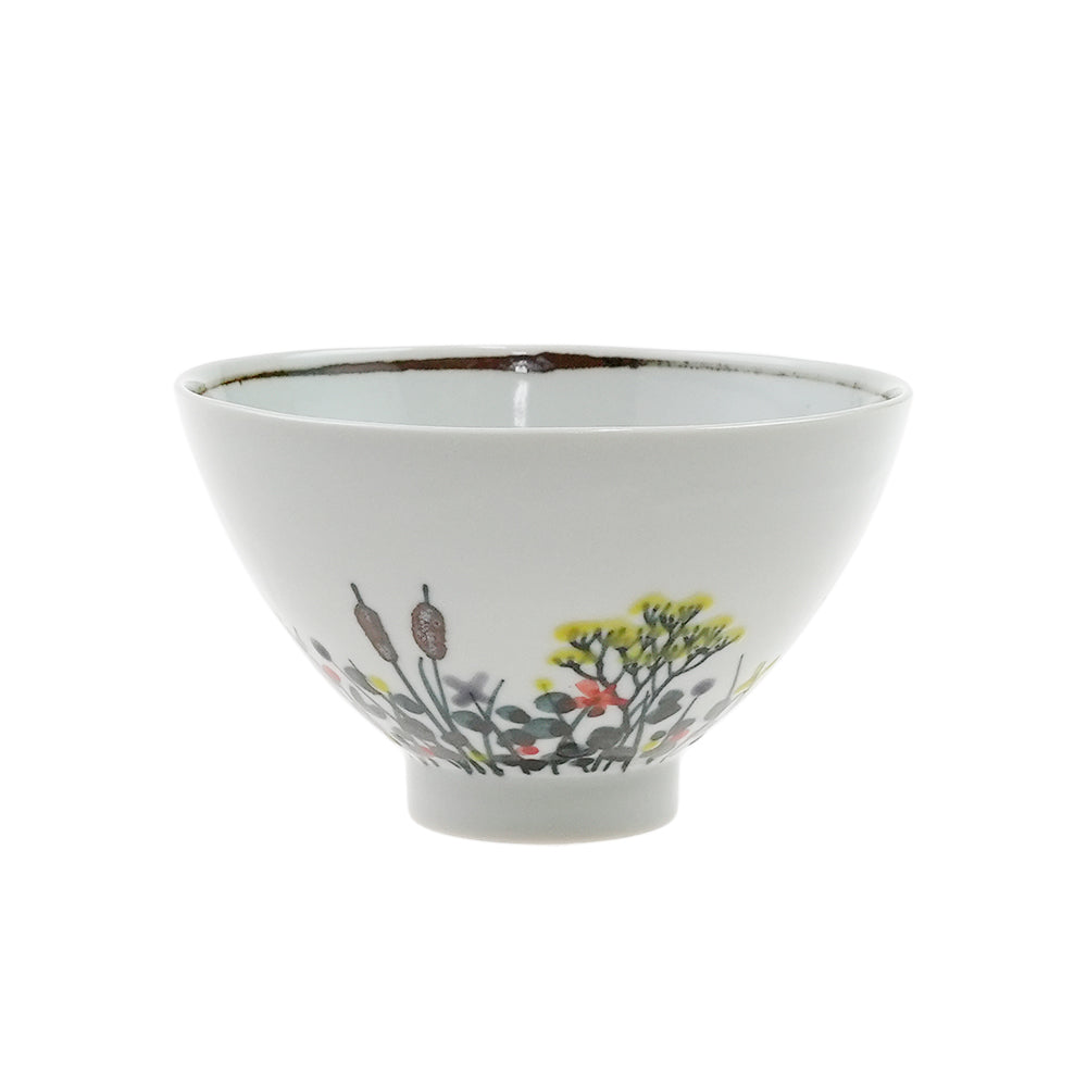 徳永遊心窯 色絵野原 飯碗（三角）