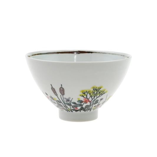 徳永遊心窯 色絵野原 飯碗（三角）