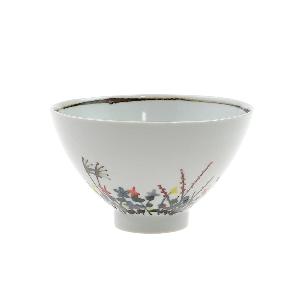 徳永遊心窯 色絵野原 飯碗（三角）