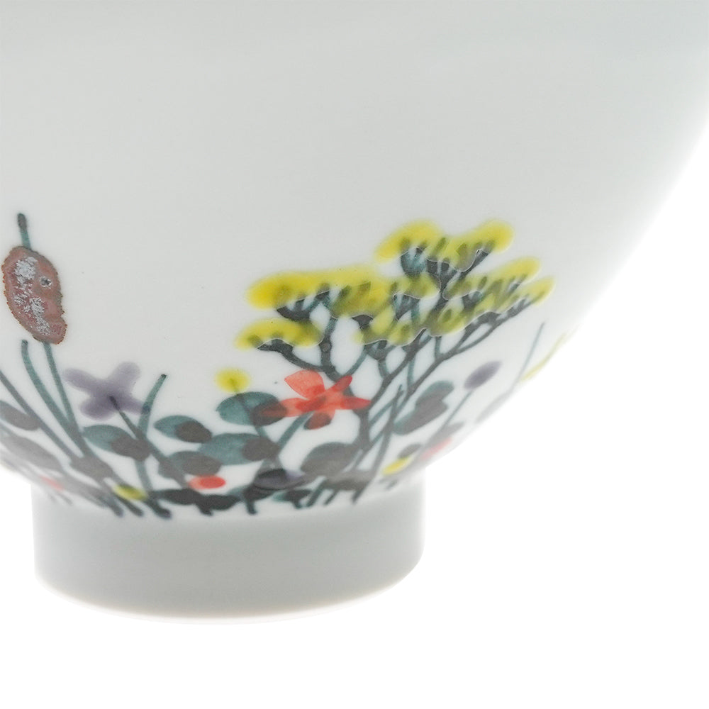 徳永遊心窯 色絵野原 飯碗（三角）