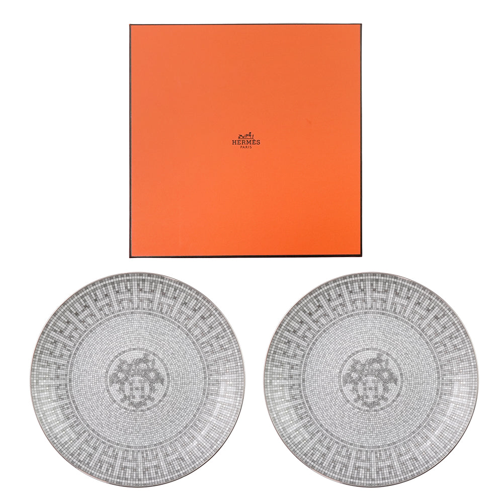 エルメス (HERMES) モザイク 24 プラチナ プレート 21cm ペア 035007P2